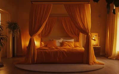 Déco chambre : Le ciel de lit orange pour une atmosphère enveloppante et douce